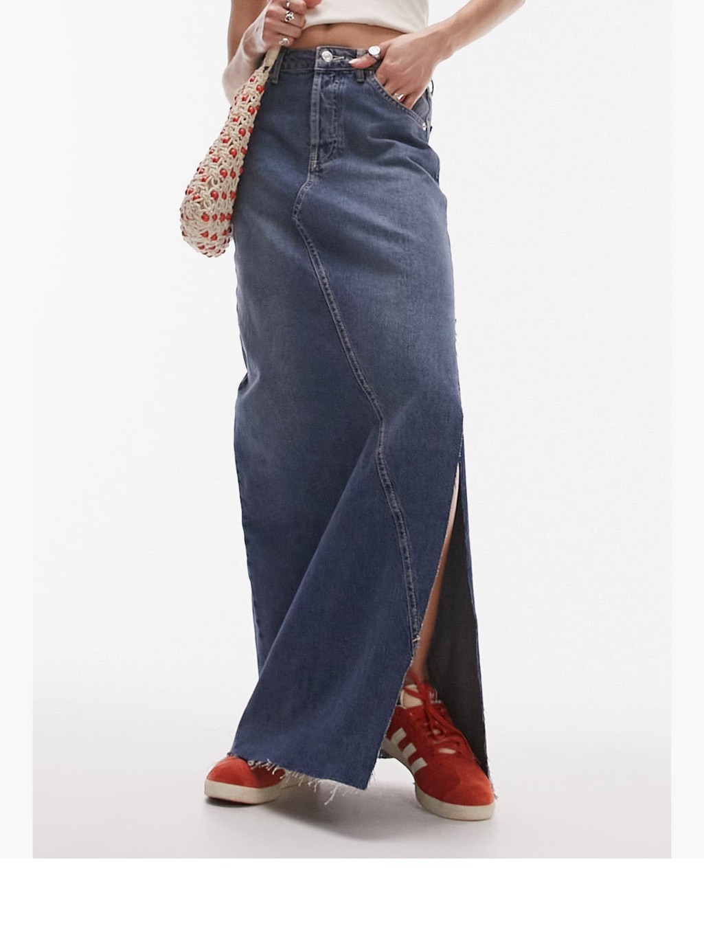 Topshop Dark Blue Denim Maxi Skirt With Side Slit
